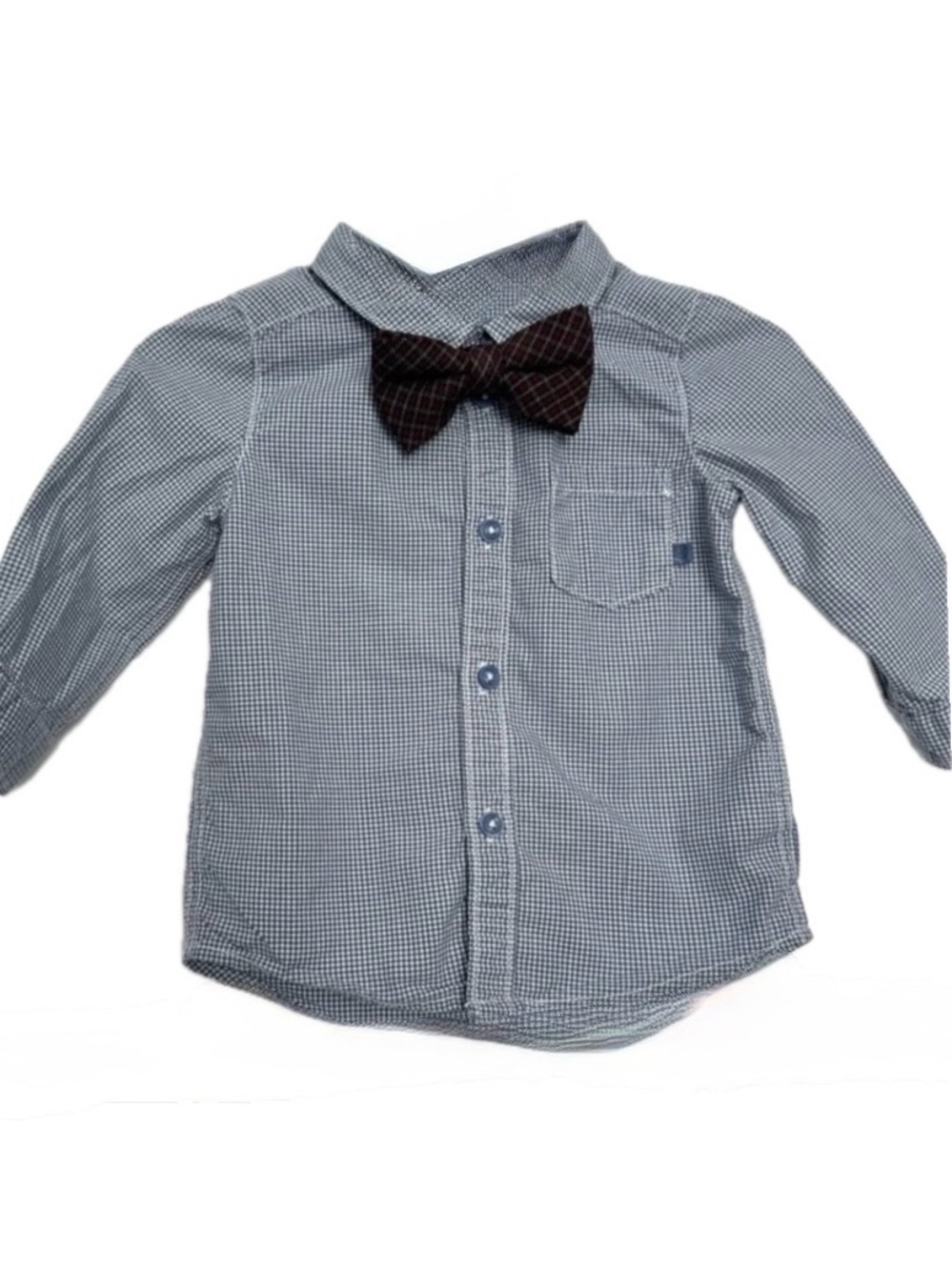 H&M Baby Boy Gingham Button Down Shirt Bow Tie Set 4-6M
